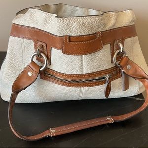 Rare Coach pebble leather soft cream and brown handbag